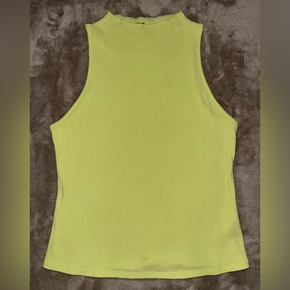 MAEVE Mock Neck Sleeveless Ribbed Tank in Fluorescent Yellow Size Medium